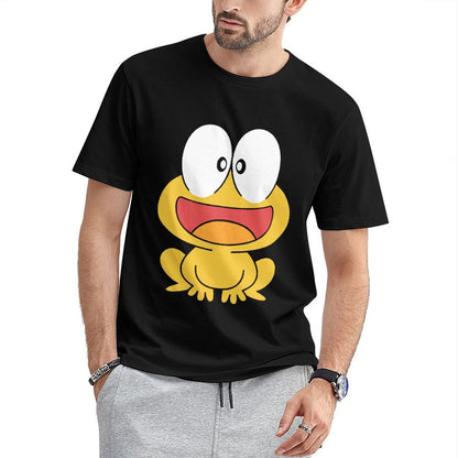 Inkmay Casual Cotton T-shirt Cute Yellow Frog With Big Eyes Unisex T-shirtPocket Tee Soft-Touch T-Shirt