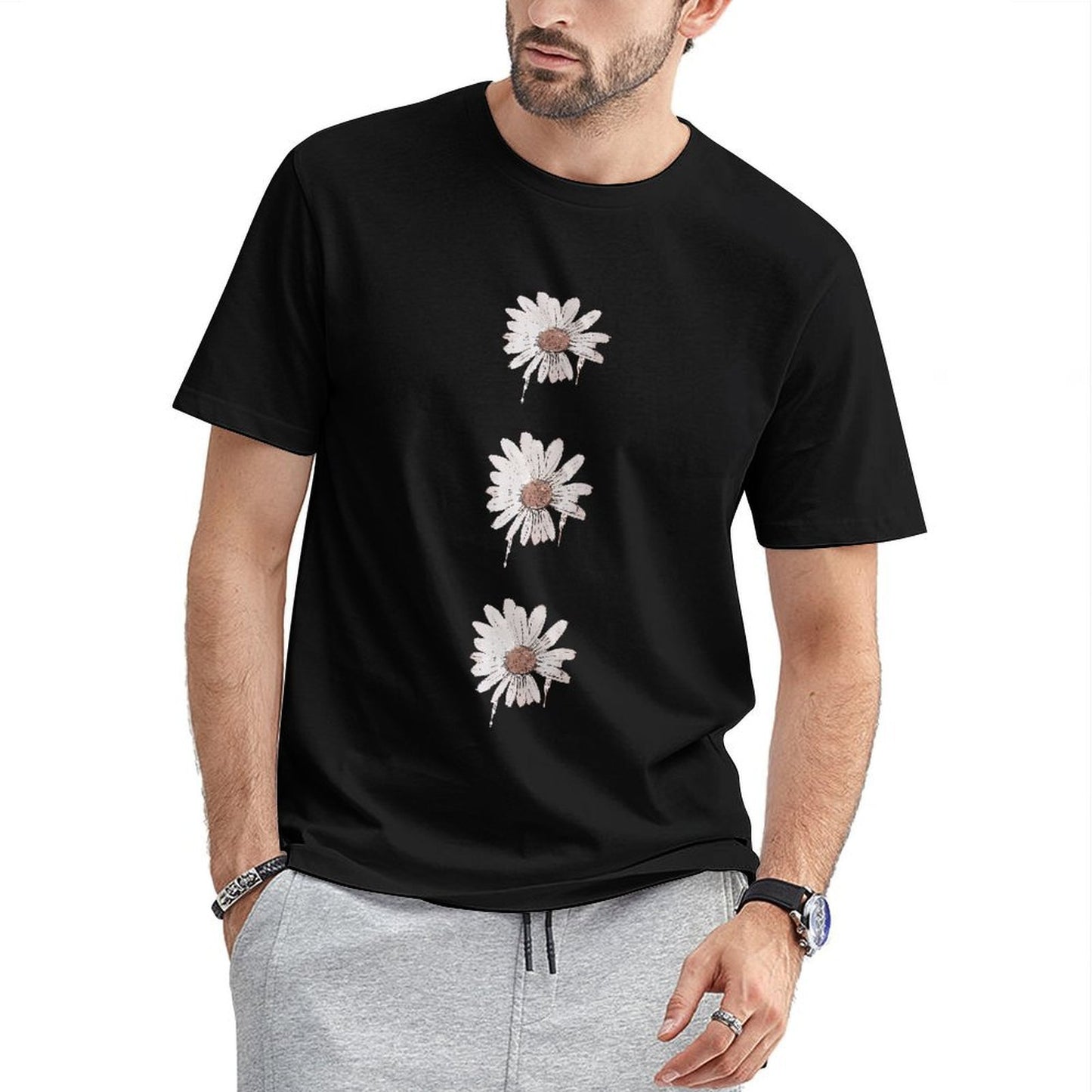 Inkmay Casual Cotton T-shirt Three White Flowers With Brown Centers Unisex T-shirtPocket Tee Premium T-Shirt