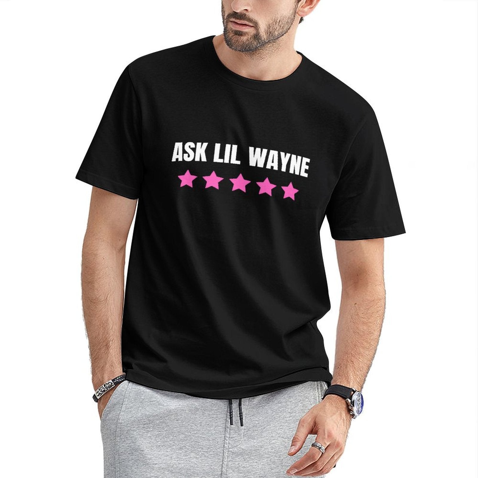 Inkmay Casual Cotton T-shirt Pink Wavy Line On White Background Unisex T-shirtPromotional Crew Neck T-Shirt