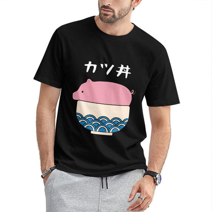 Inkmay Casual Cotton T-shirt Pink Background With Blue Waves Unisex T-shirtBold Active T-Shirt