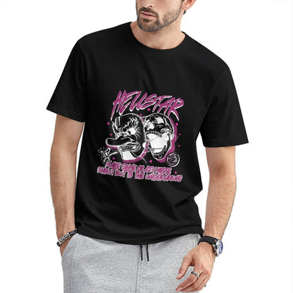 Inkmay Casual Cotton T-shirt Heustar Mask Art With Pink Stars Unisex T-shirtFade-Resistant Sharp T-Shirt
