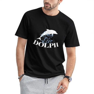 Inkmay Casual Cotton T-shirt Dolphin Silhouette With Long Live Dolph Unisex T-shirtDouble-Stitched Batch-Printed T-Shirt