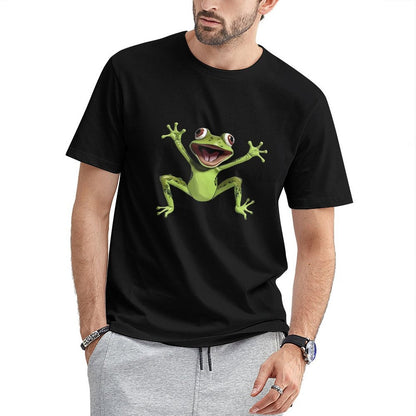 Inkmay Casual Cotton T-shirt Happy Green Frog With Big Eyes Unisex T-shirt