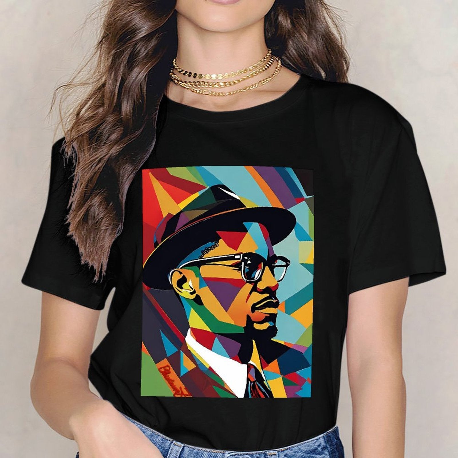 Inkmay Casual Cotton T-shirt Colorful Abstract Portrait With Geometric Shapes Unisex T-shirtComfortFit EverydayTee T-Shirt