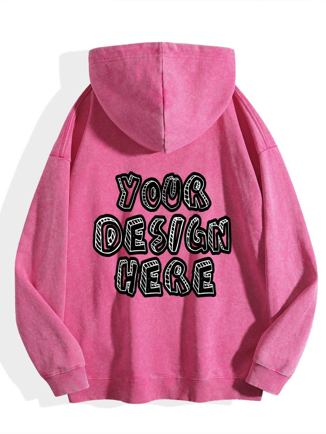 Washed Vintage Hoodie Without Drawstring - Bright Pink back view.