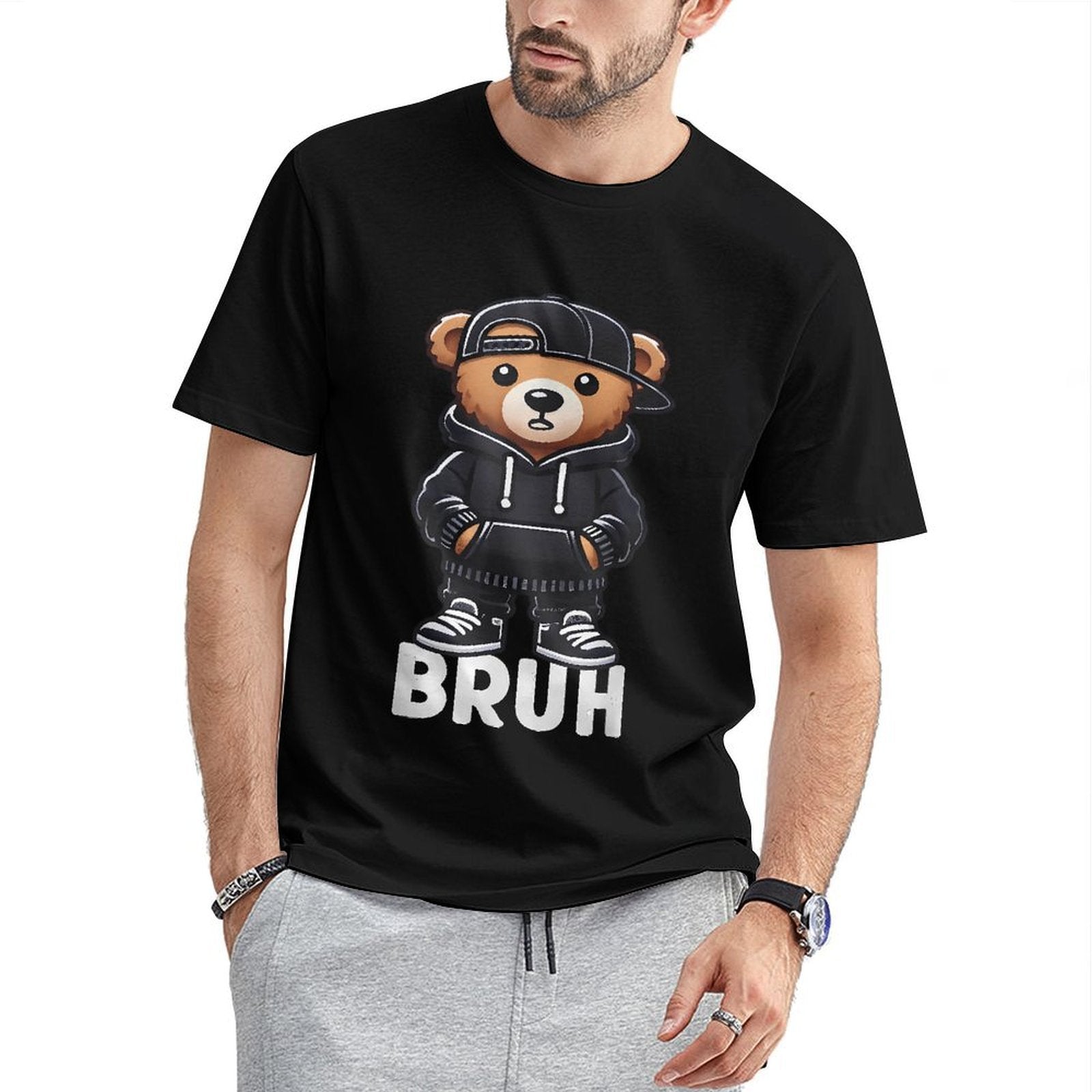Inkmay Casual Cotton T-shirt Stylish Teddy Bear Wearing Urban Outfit Unisex T-shirtSmooth Feel Everyday T-Shirt