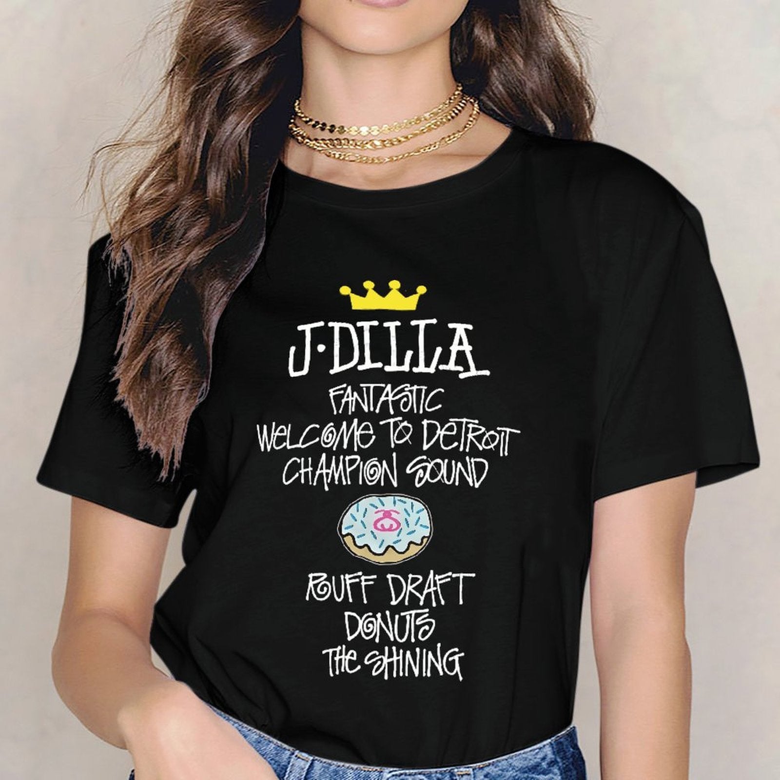 Inkmay Casual Cotton T-shirt Donut With Pink Logo Sprinkles Unisex T-shirtLogo-Ready Daily T-Shirt