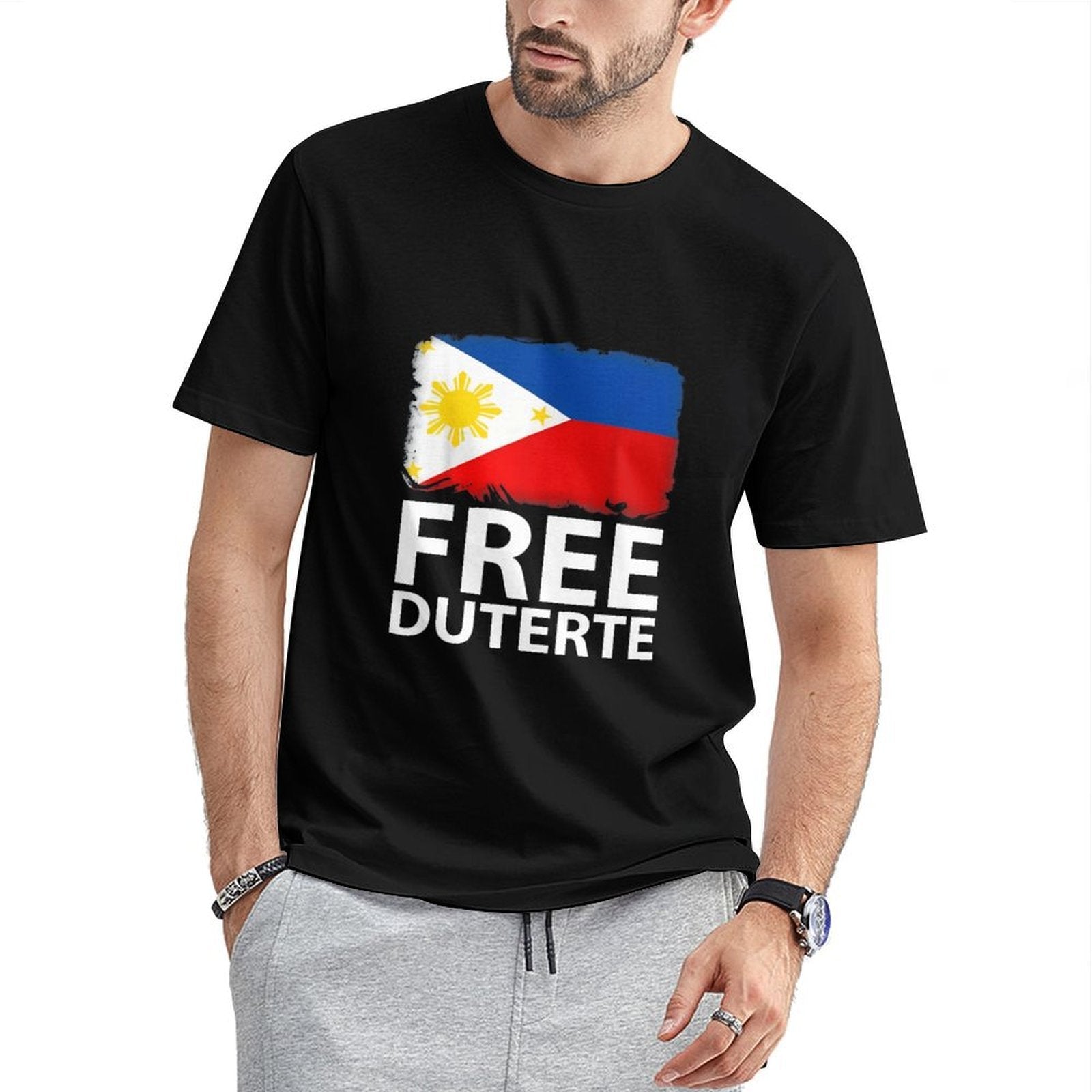 Inkmay Casual  Cotton T-shirt Philippine Flag Design With Stars Sun Unisex T-shirtCrewneck StreetLine T-Shirt