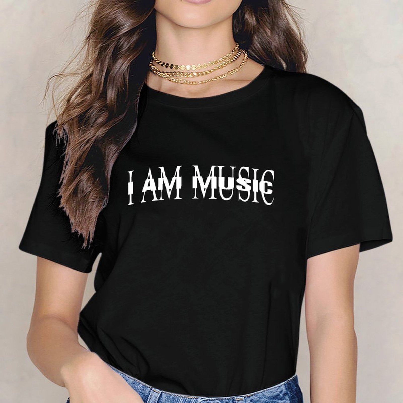 Inkmay Casual Cotton T-shirt I Am Music Bold White Letters Unisex T-shirtAllSeason ActiveWear T-Shirt