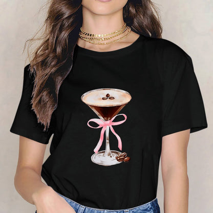 Inkmay Casual Cotton T-shirt Chocolate Martini With Pink Ribbon Unisex T-shirtEasyWear Minimalist T-Shirt
