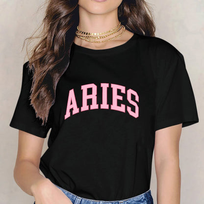 Inkmay Casual  Cotton T-shirt Aries Pink Background With White Letters Unisex T-shirtLifestyleLine DailyFit T-Shirt