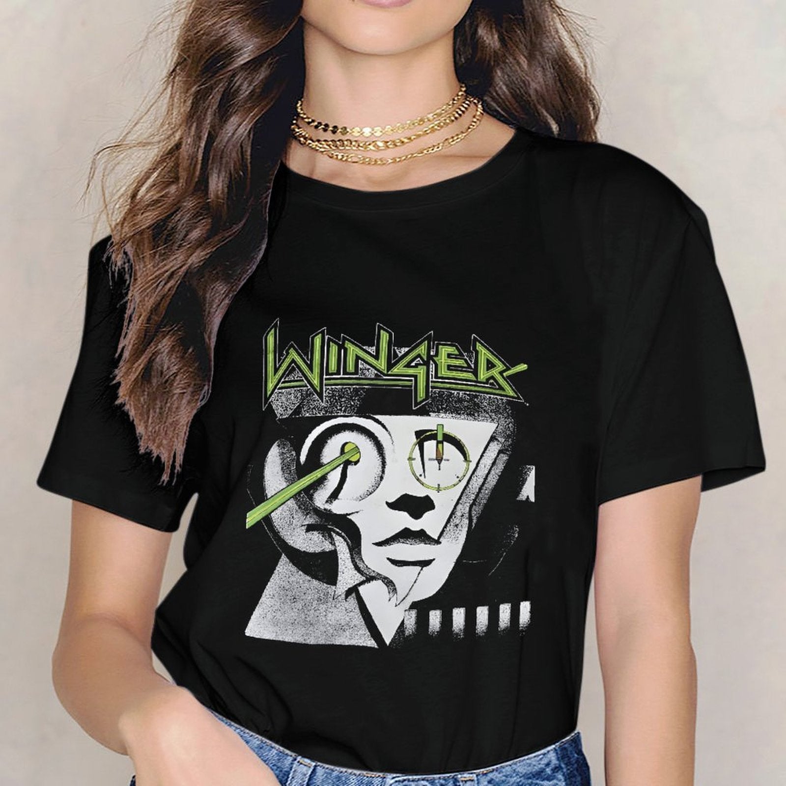 Inkmay Casual  Cotton T-shirt Winger Band Artwork With Triangle Unisex T-shirtClassicSeries AllSeason T-Shirt