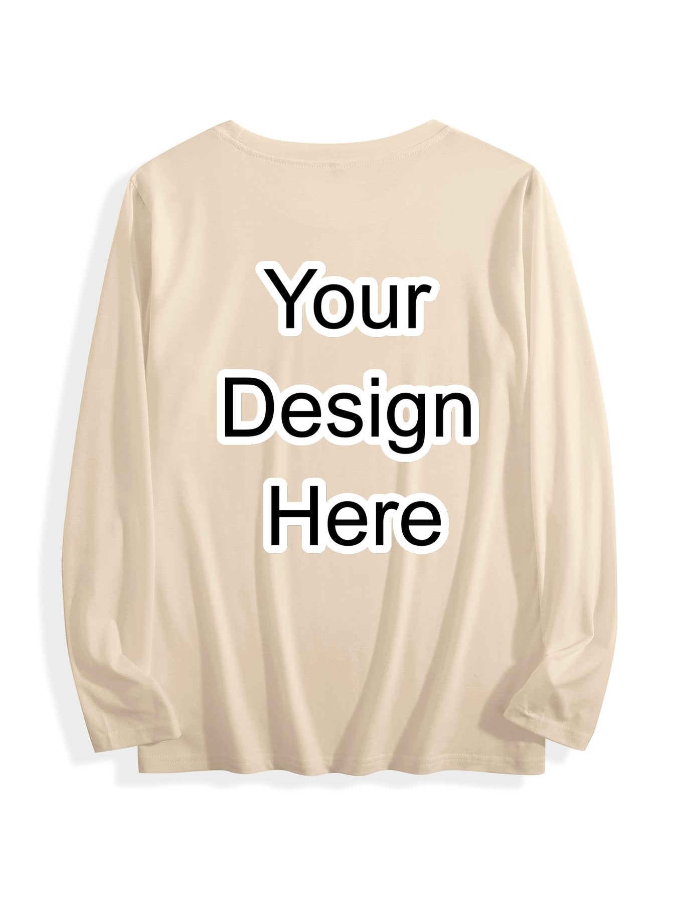 180g pure cotton crew neck long-sleeved shirt  khaki BACK