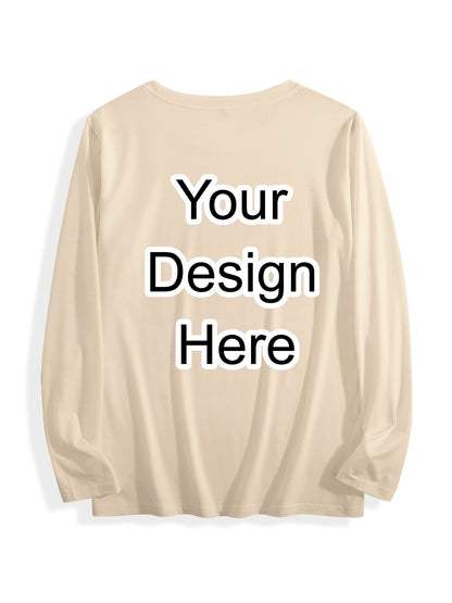 180g pure cotton crew neck long-sleeved shirt  khaki BACK