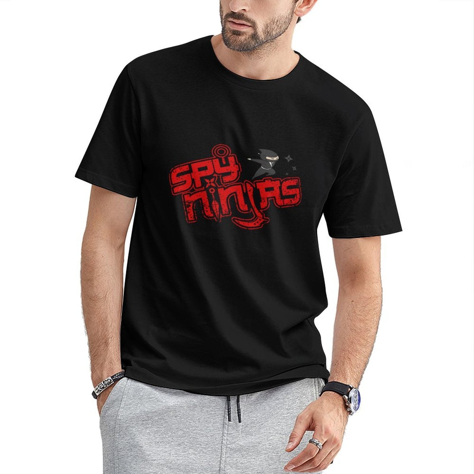 Inkmay Casual Cotton T-shirt Ninja Silhouette On Red Background Art Unisex T-shirtColorfast Street T-Shirt