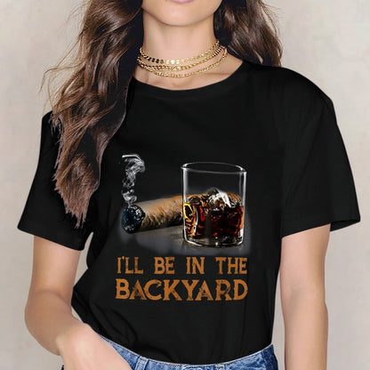 Inkmay Casual  Cotton T-shirt Cigar And Whiskey Glass Displayed Unisex T-shirtDouble-Stitched Colorfast T-Shirt