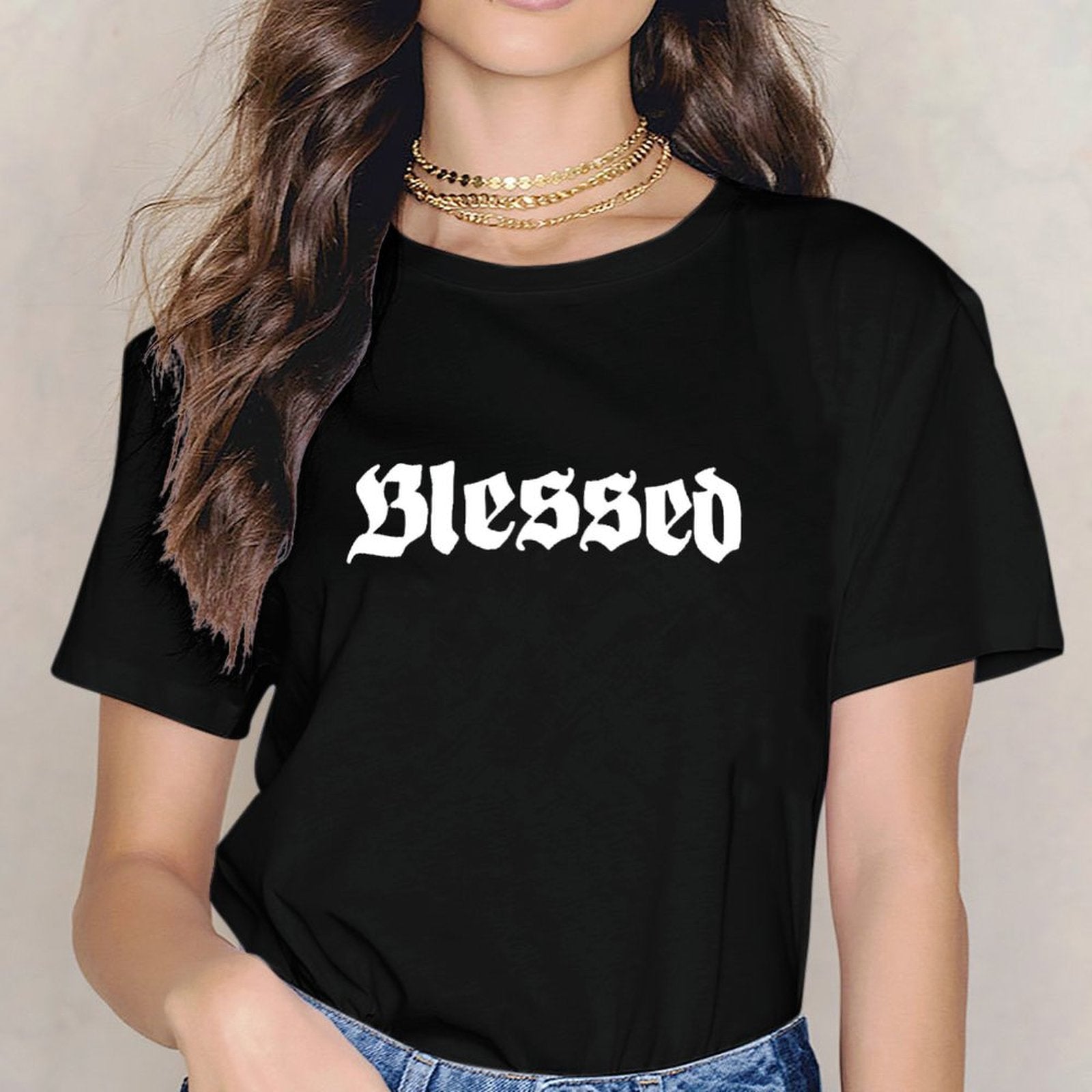 Inkmay Casual Cotton T-shirt Stylish White Gothic Font Design Art Unisex T-shirtPocket Tee CoreLine T-Shirt