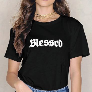 Inkmay Casual Cotton T-shirt Stylish White Gothic Font Design Art Unisex T-shirtPocket Tee CoreLine T-Shirt