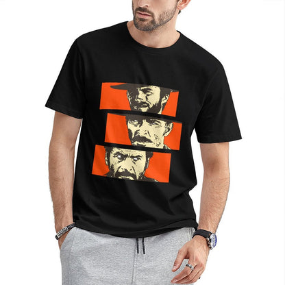 Inkmay Casual Cotton T-shirt Bold Orange Background With Face Prints Unisex T-shirtPocket Tee Relaxed T-Shirt