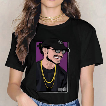 Inkmay Casual Cotton T-shirt Man Wearing Black Hat And Sunglasses Unisex T-shirtPrinting ComfortSeries T-Shirt