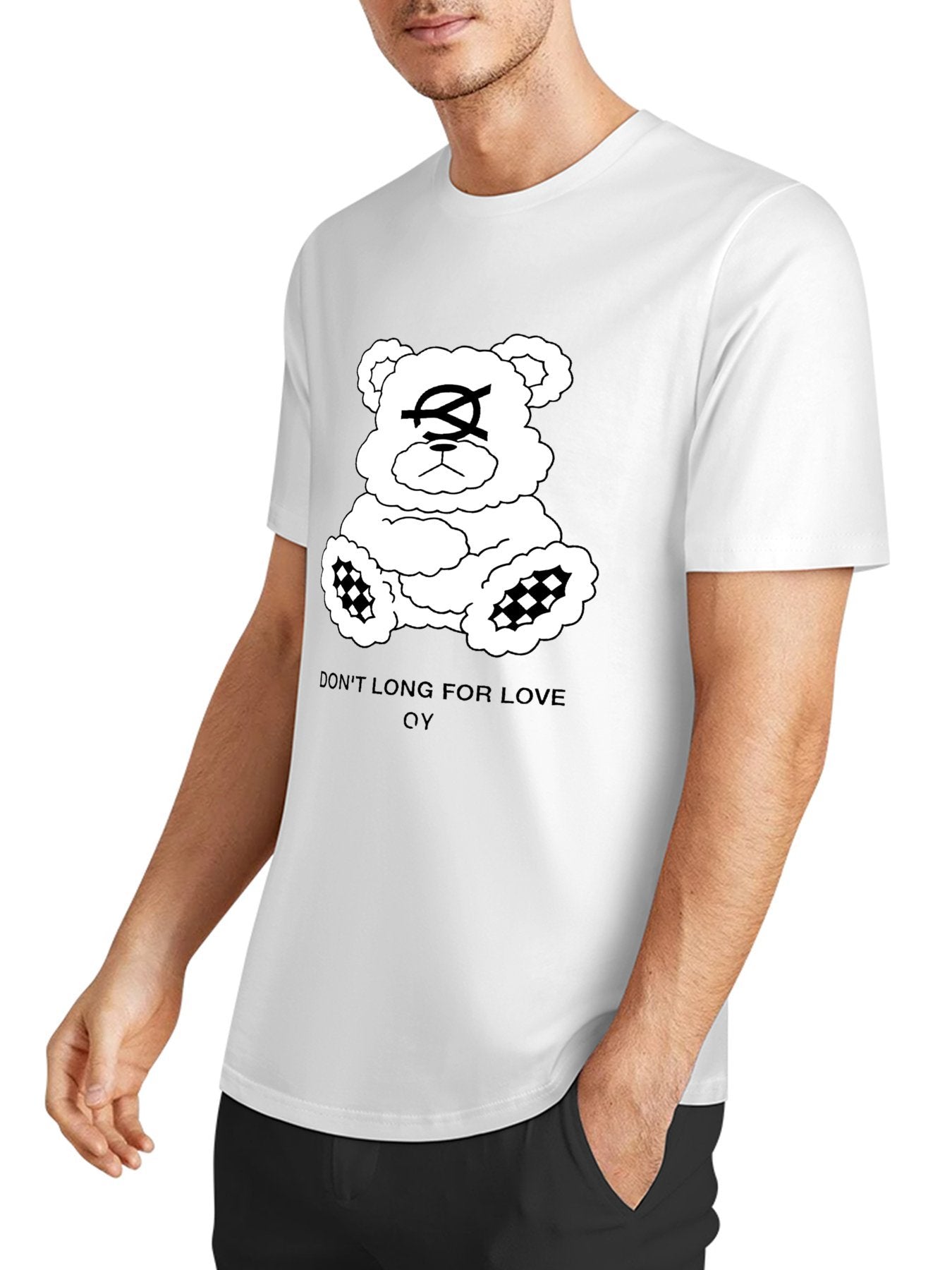 Inkmay Casual Cotton T-shirt Teddy Bear With Cloudy Pattern Prints Unisex T-shirtEasyStyle SoftWear T-Shirt