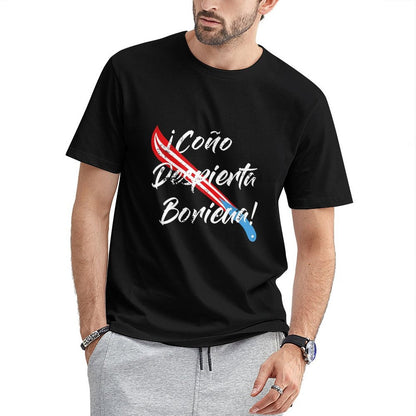 Inkmay Casual Cotton T-shirt Red White Blue Stripes Crossed Swords Unisex T-shirtSolid Outdoor T-Shirt