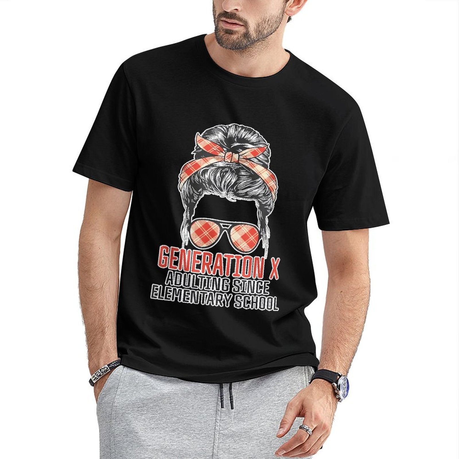 Inkmay Casual Cotton T-shirt Generation X Adulting Since Elementary School Unisex T-shirtColorfast CleanCut T-Shirt