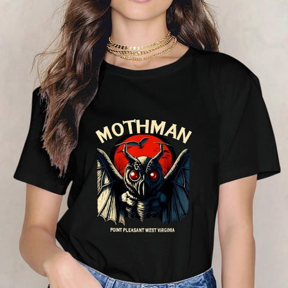 Inkmay Casual  Cotton T-shirt Mothman With Red Eyes And Wings Unisex T-shirtEverydayWear Neat T-Shirt