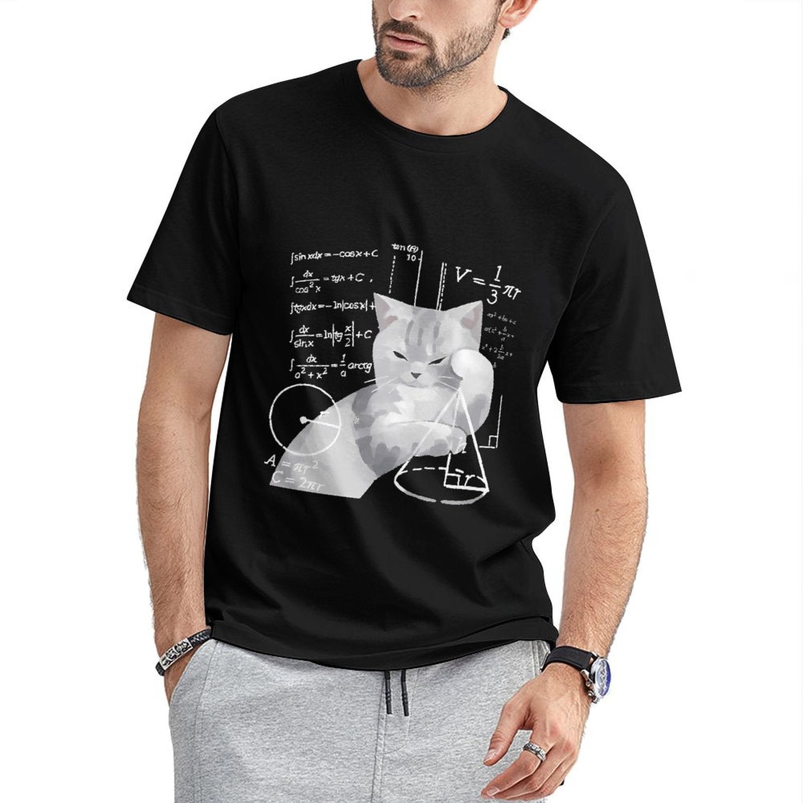 Inkmay Casual Cotton T-shirt Mathematical Cat With Geometric Shapes Unisex T-shirtAllSeason Comfort T-Shirt