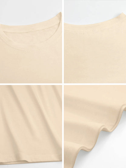 180g pure cotton crew neck long-sleeved shirt  khaki BACK