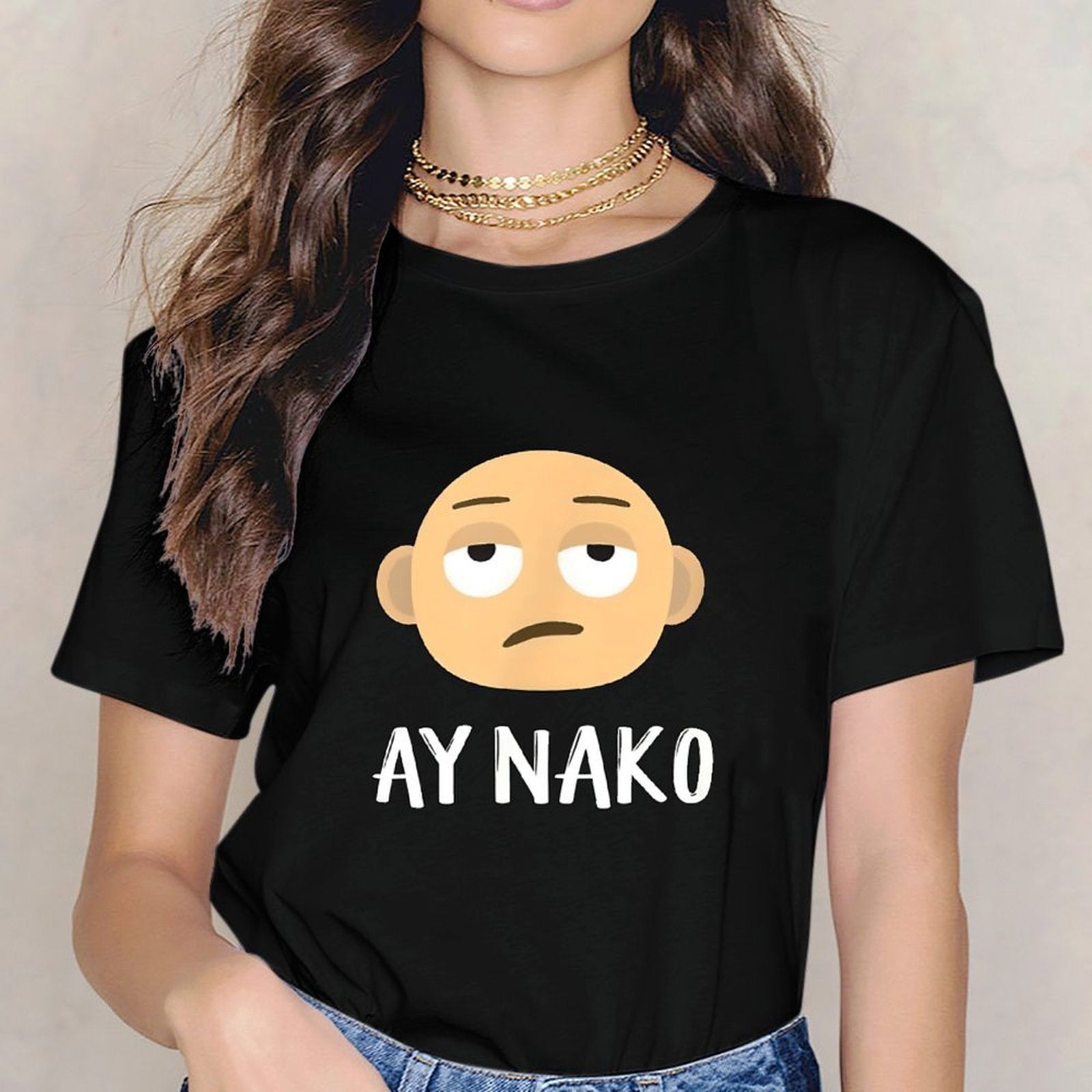 Inkmay Casual Cotton T-shirt Cartoon Face With Sad Expression Ay Unisex T-shirtWrinkle-Free StreetLine T-Shirt