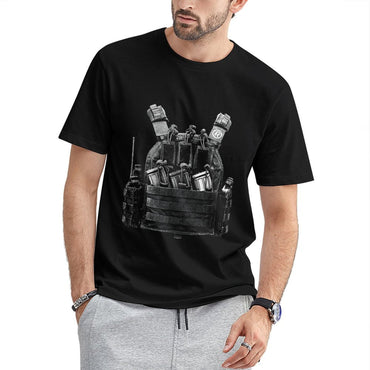 Inkmay Casual Cotton T-shirt Tactical Vest With Various Pouches Attached Unisex T-shirtSolid Sleek T-Shirt