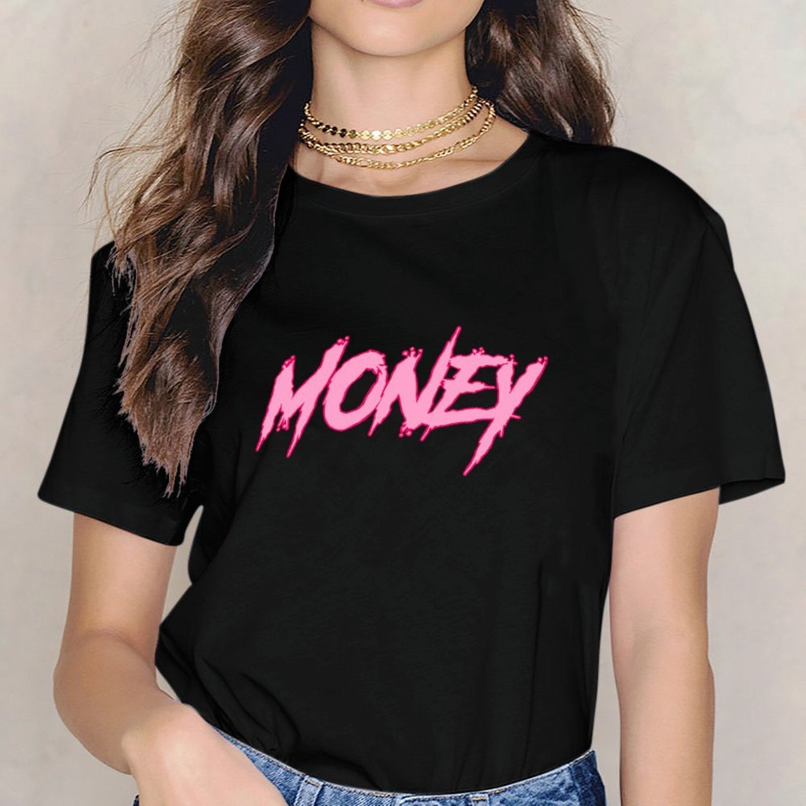 Inkmay Casual Cotton T-shirt Money Text In Pink Colorful Design Unisex T-shirtStudio TimelessComfort T-Shirt