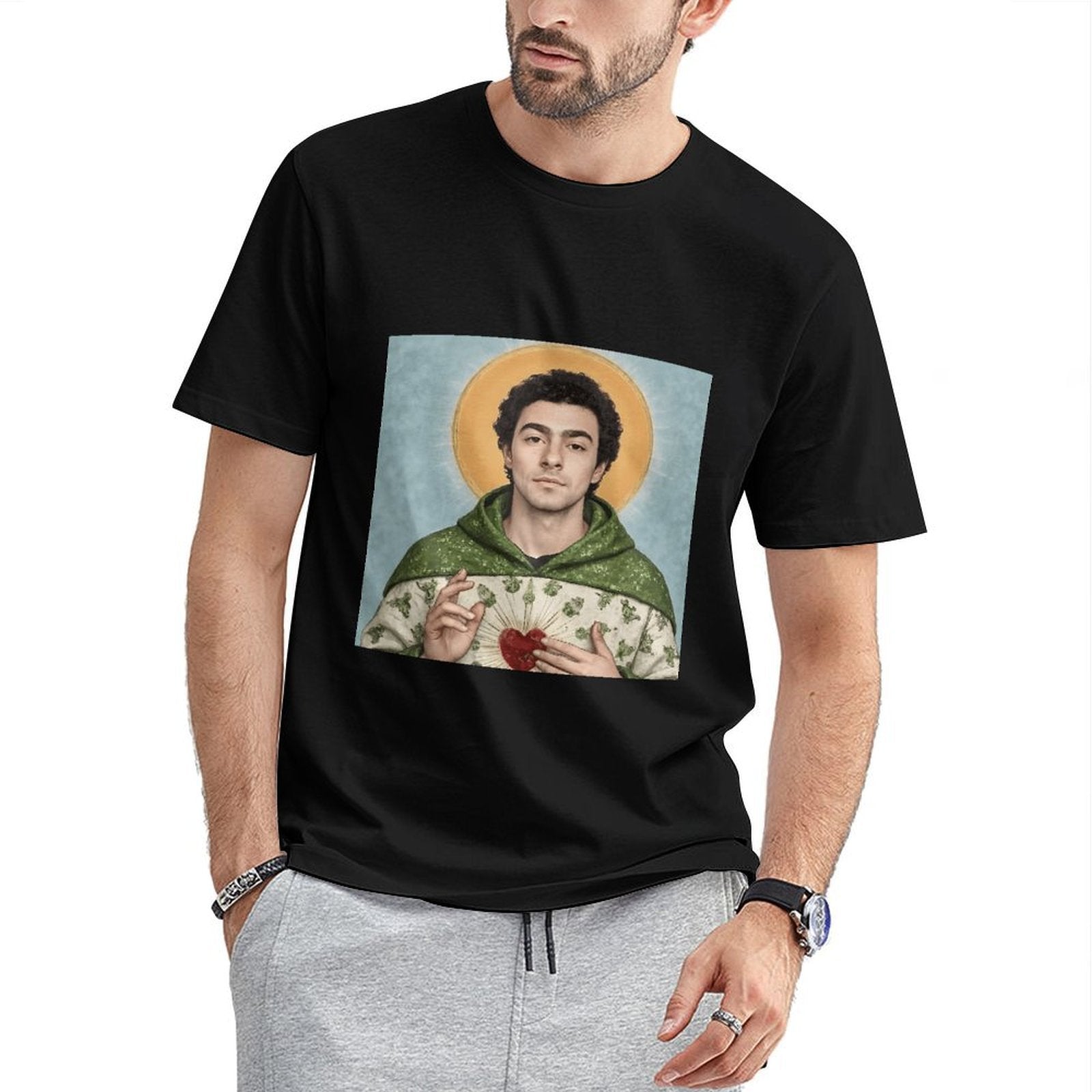 Inkmay Casual  Cotton T-shirt Green Robe With Floral Prints Unisex T-shirtSoftTouch Cotton T-Shirt