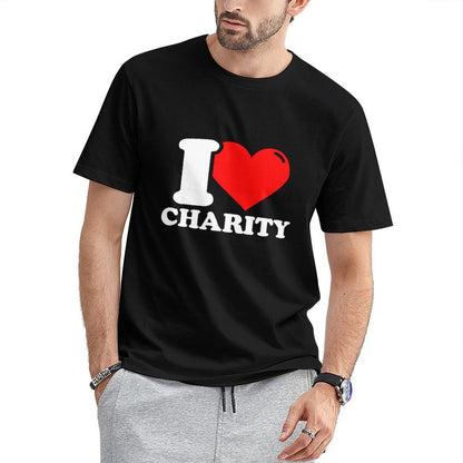 Inkmay Casual Cotton T-shirt I Love Charity Red Heart Design Unisex T-shirtClean Easy-Care T-Shirt