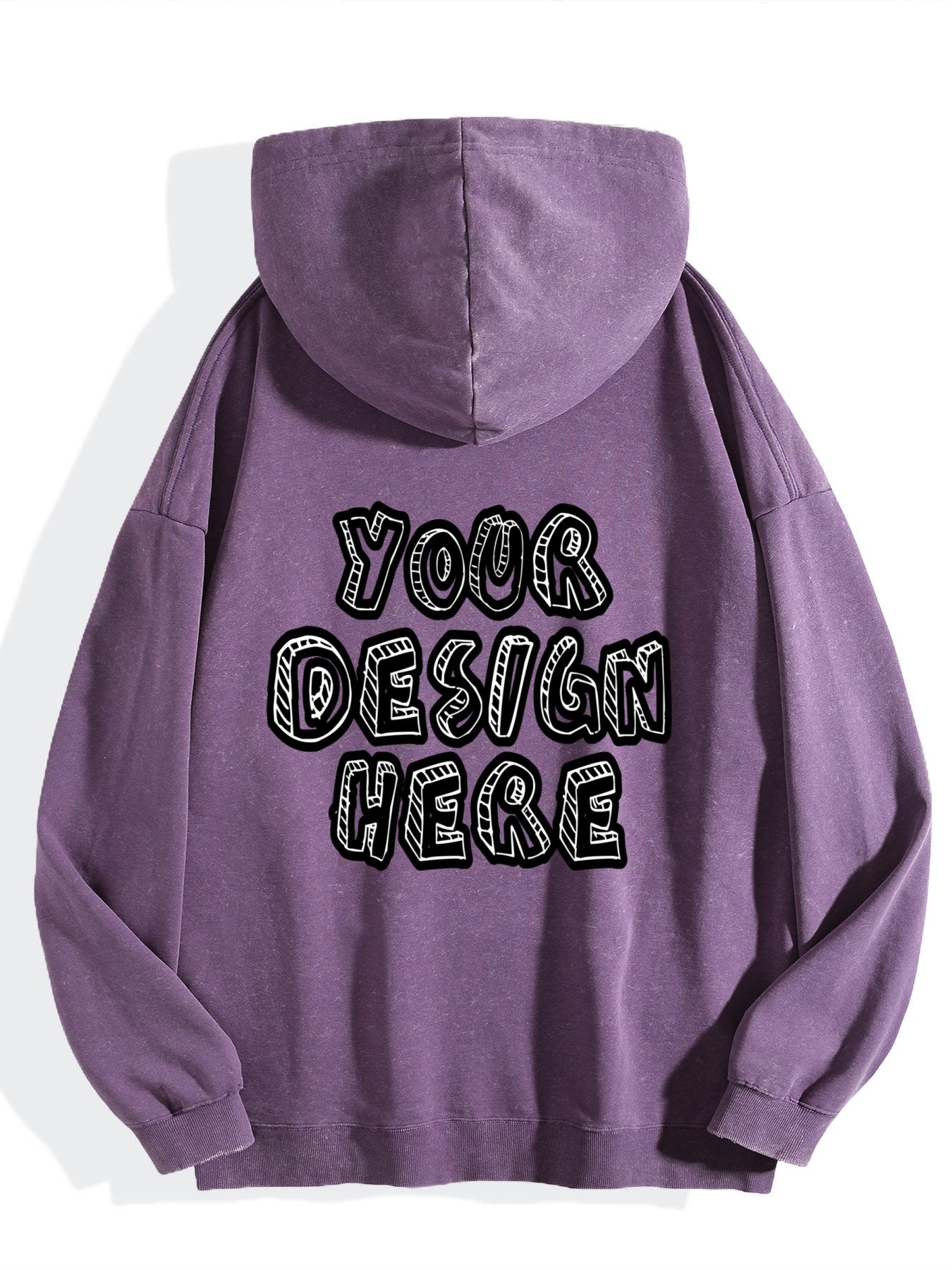 Washed Vintage Hoodie Without Drawstring - Violet back view.