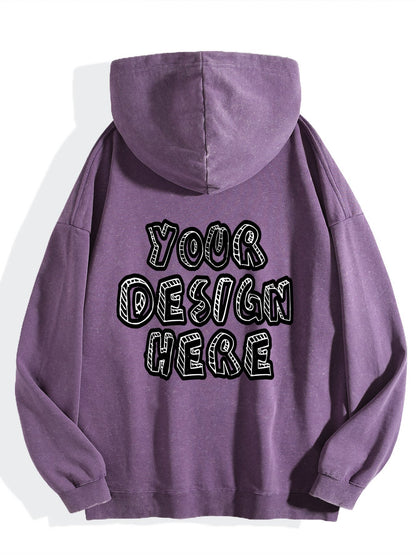 Washed Vintage Hoodie Without Drawstring - Violet back view.