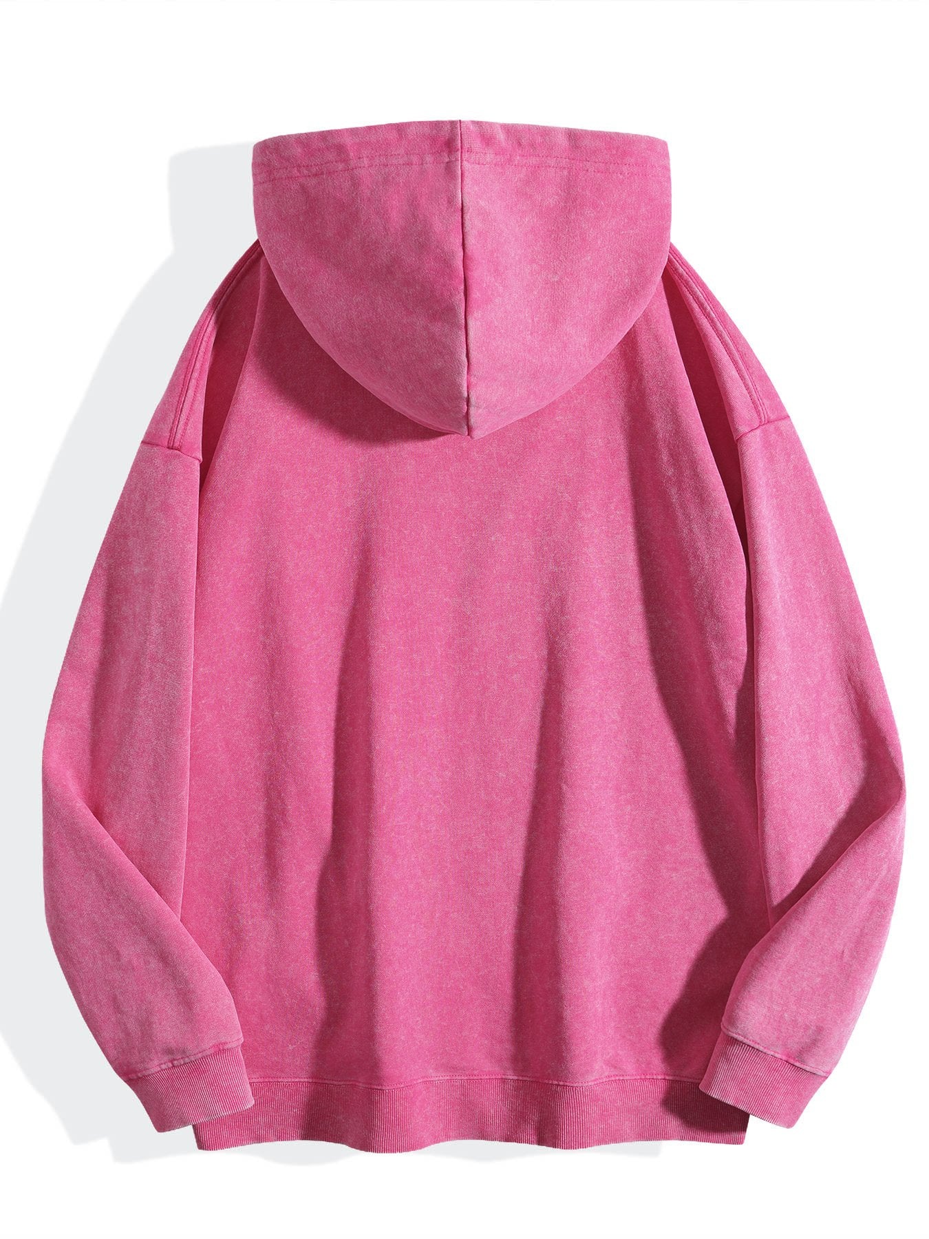 Washed Vintage Hoodie Without Drawstring - Bright Pink back view.