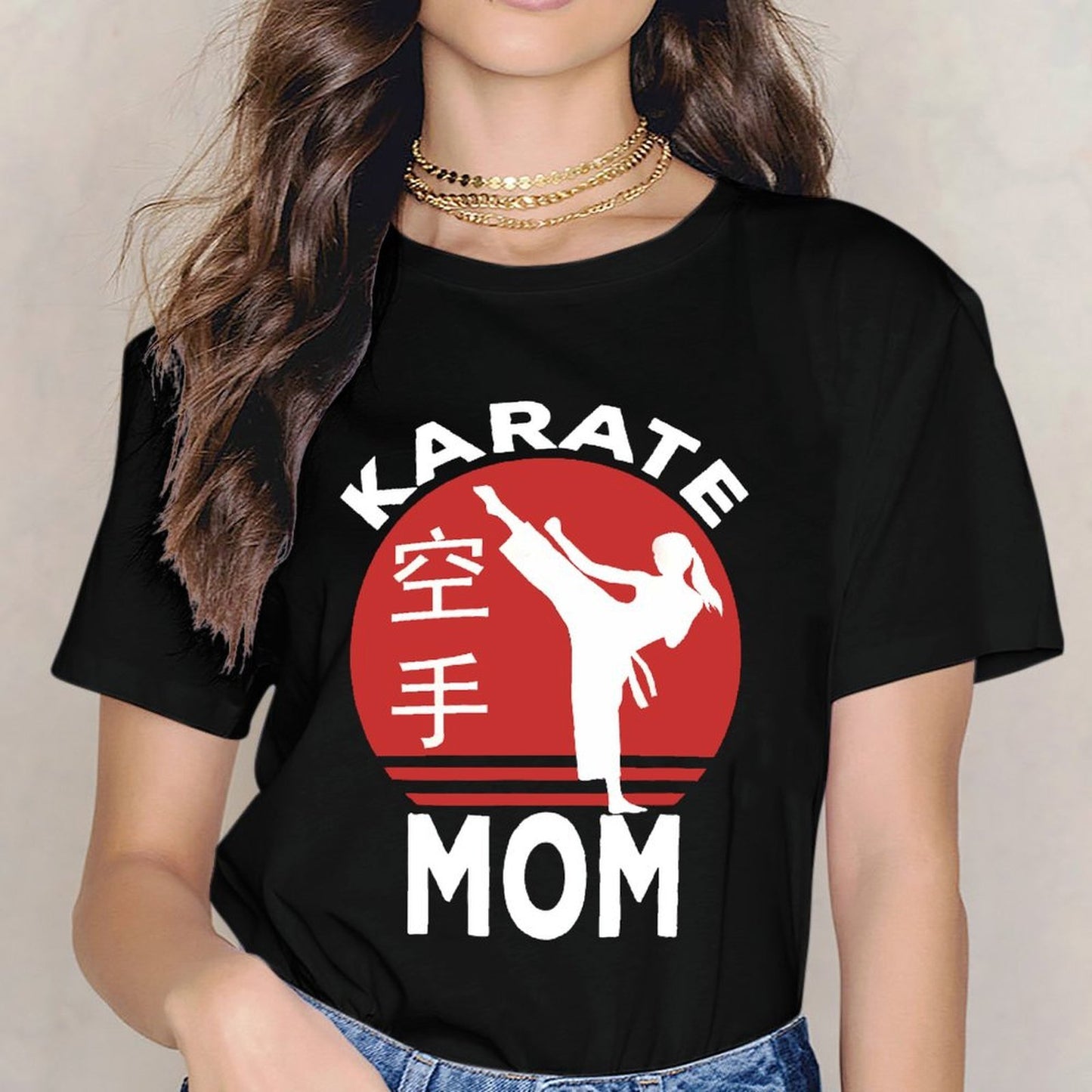 Inkmay Casual Cotton T-shirt Red Circle With Karate Silhouette Design Unisex T-shirtAllDay Relaxed Fit T-Shirt