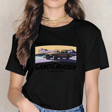 Inkmay Casual Cotton T-shirt Toyota Car In Desert Landscape Art Unisex T-shirtCoreLine Batch-Printed T-Shirt