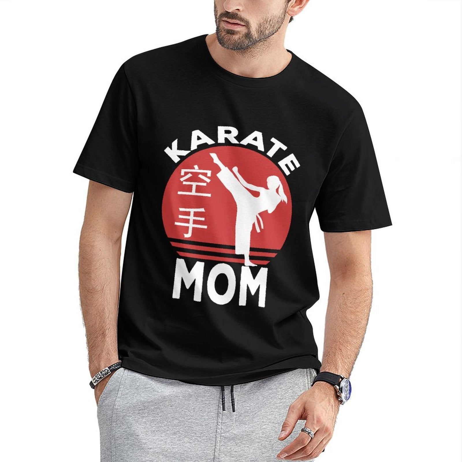 Inkmay Casual Cotton T-shirt Red Circle With Karate Silhouette Design Unisex T-shirtAllDay Relaxed Fit T-Shirt