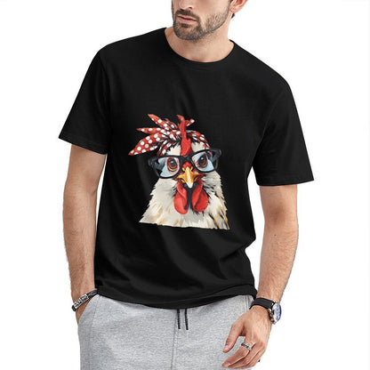 Inkmay Casual  Cotton T-shirt Stylish Chicken With Glasses And Bandana Unisex T-shirt
