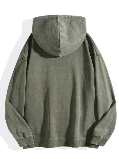 Washed Vintage Hoodie Without Drawstring - Teal back view.