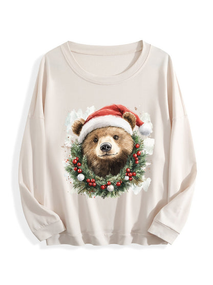 Customizable Christmas-themed brown bear long-sleeved Christmas shirt