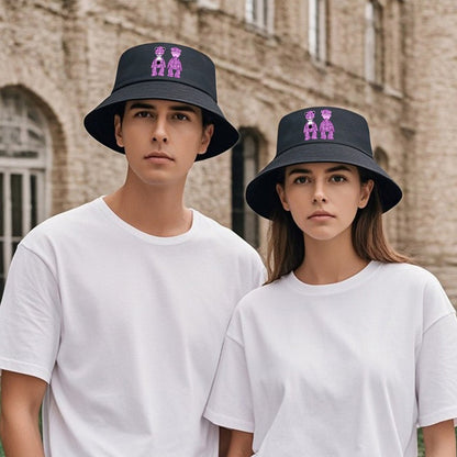 Fashion Black Bucket Hat with Graphic Artwork