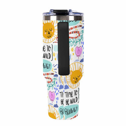 Travel Mug with Handle White Colorful Sun Moon Stars and Time to Be Wild Print for Outdoor Adventures