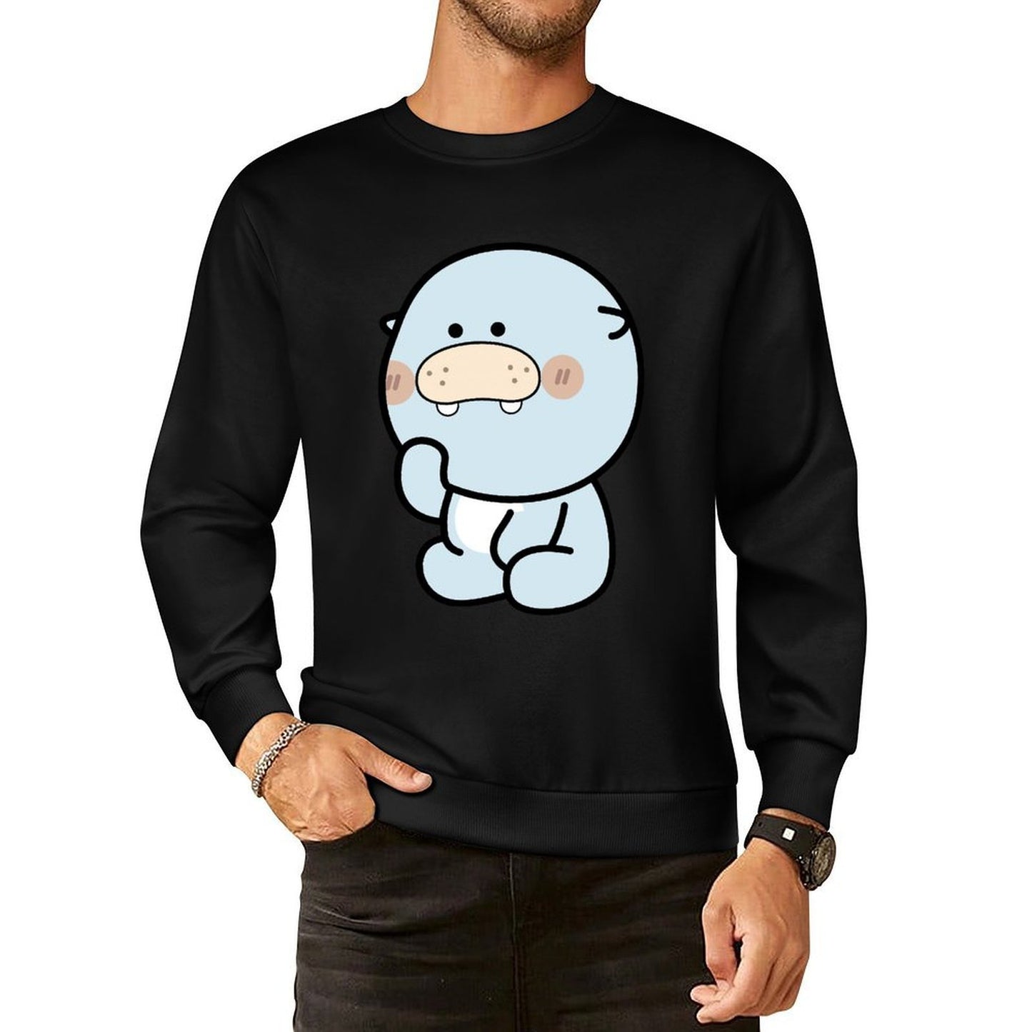 Front Patterned Long Sleeve TopSolid Oversized