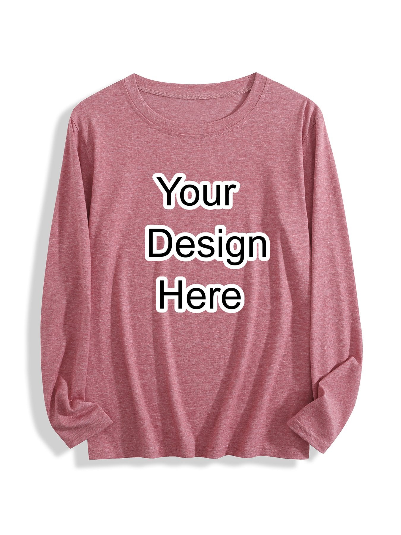Design your own pink crew neck long-sleeved T-shirt