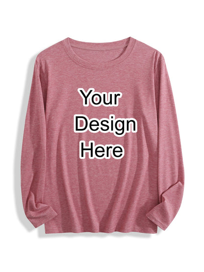 Design your own pink crew neck long-sleeved T-shirt