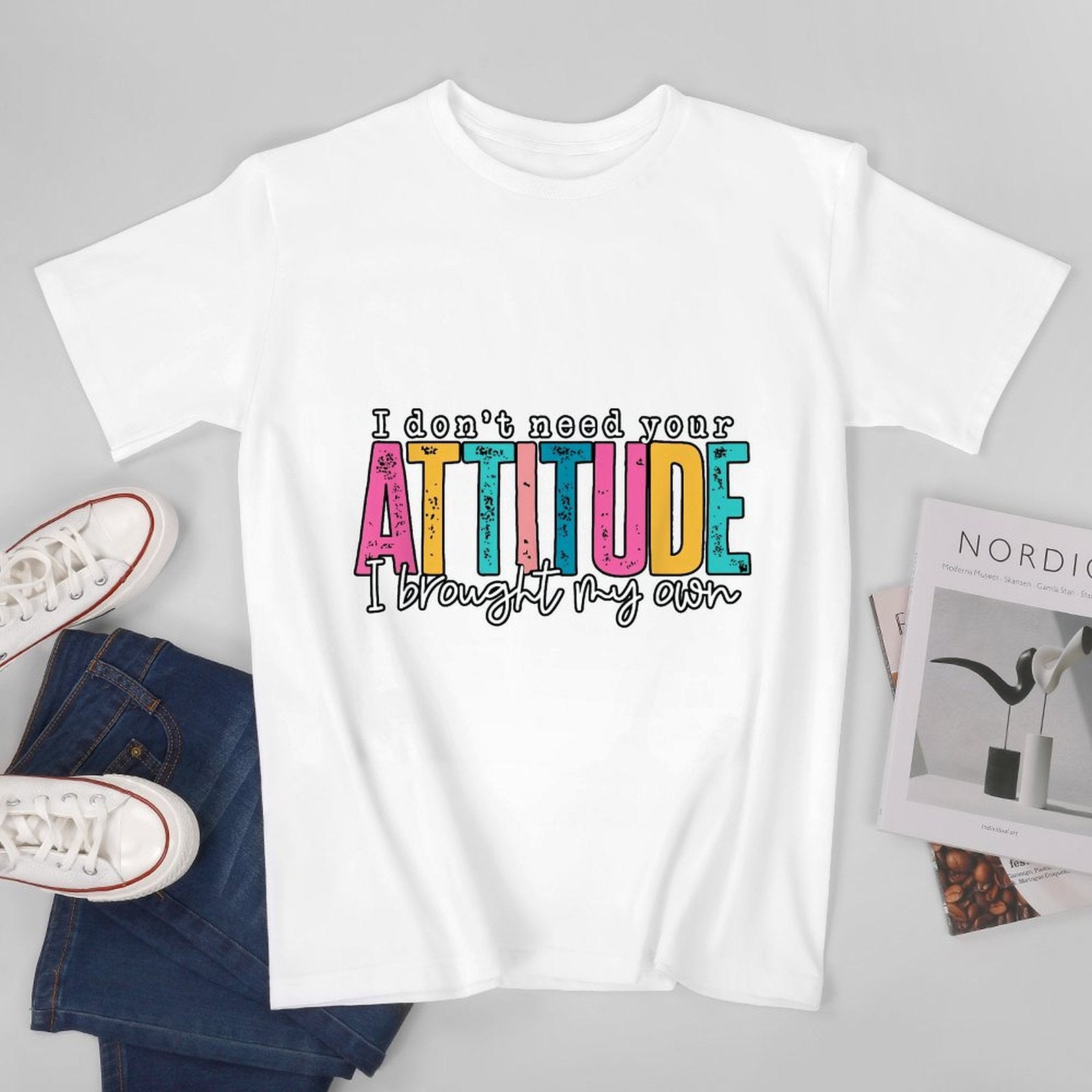 Inkmay Casual  Cotton T-shirt Colorful Text With Attitude Design Elements Unisex T-shirtTrueComfort Slim Fit T-Shirt